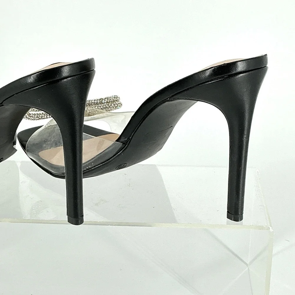 Journee‎ Size 10 Black Clear Sparkly Rhinestone Bow Stiletto Heels NEW Fenella
